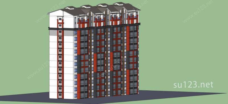 新中式高层住宅SU模型