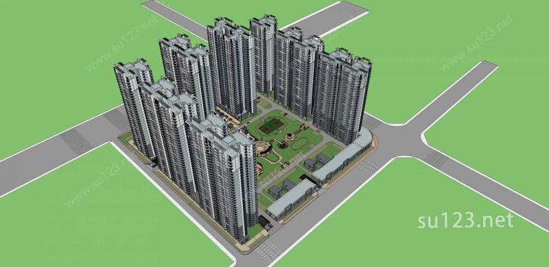 现代住宅小区SU模型