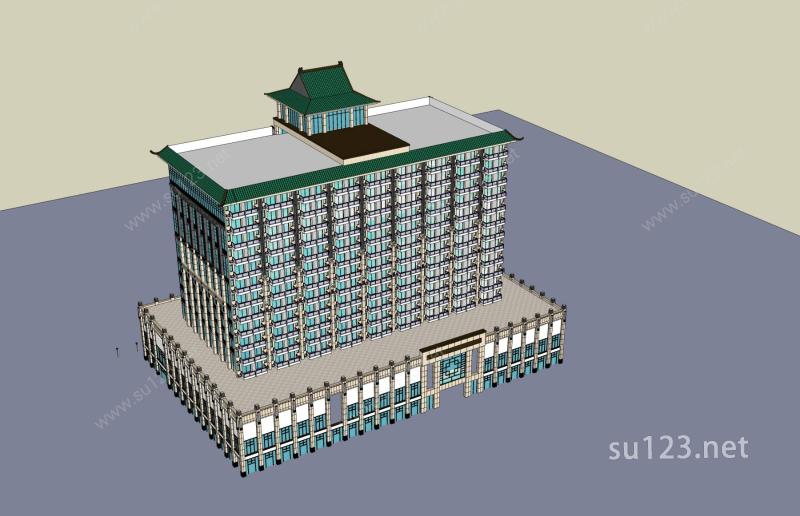 中式高层商业办公楼SU模型下载草图大师sketchup模型
