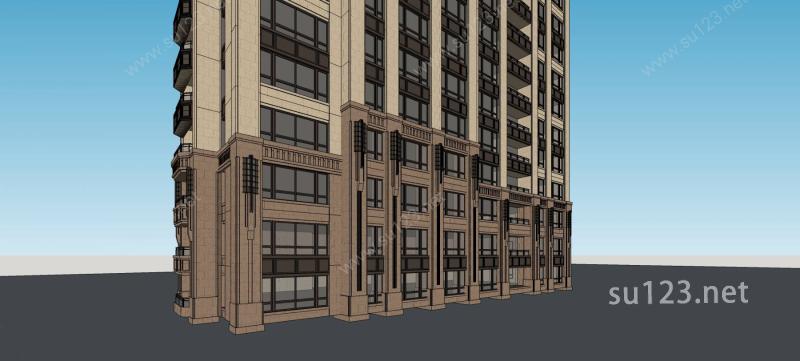 新古典风格高层住宅公寓SU模型下载草图大师sketchup模型