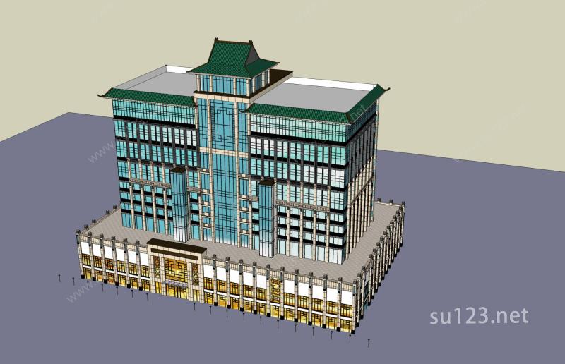 中式高层商业办公楼SU模型下载草图大师sketchup模型