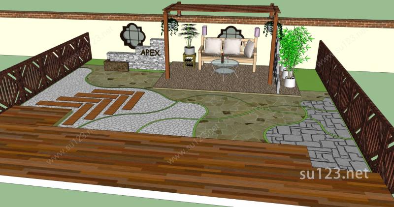 中式庭院--景观SU模型下载草图大师sketchup模型