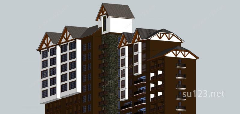 新中式高层住宅SU模型下载草图大师sketchup模型