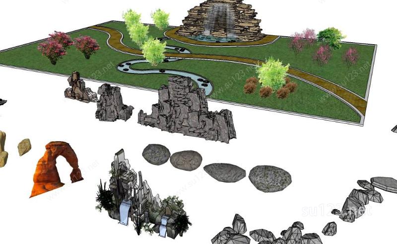 景观园林石头集合模型SU模型下载草图大师sketchup模型