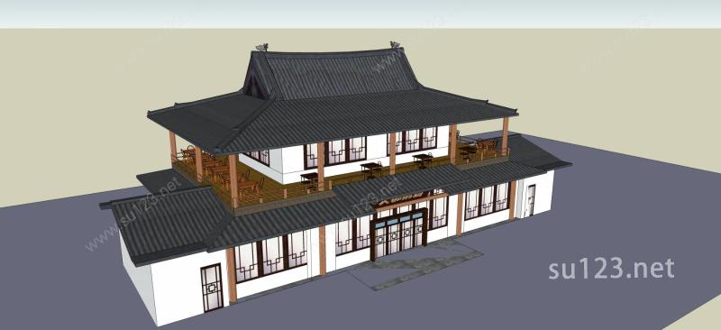 中式风格餐厅SU模型
