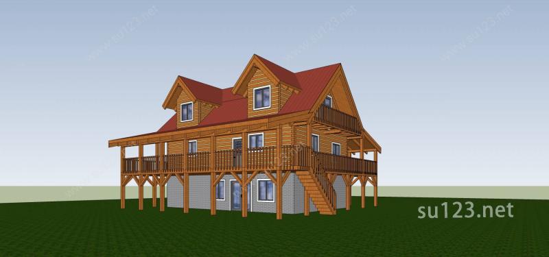 英式木制别墅SU模型