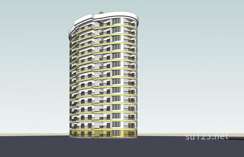 椭圆形高层住宅楼SU模型