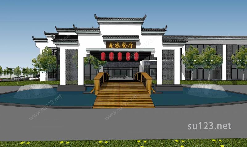 现代中式餐厅SU模型下载草图大师sketchup模型