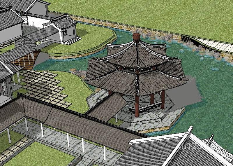 中式古建园林院落模型SU模型下载草图大师sketchup模型