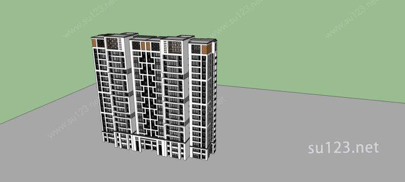 中式高层住宅楼SU模型