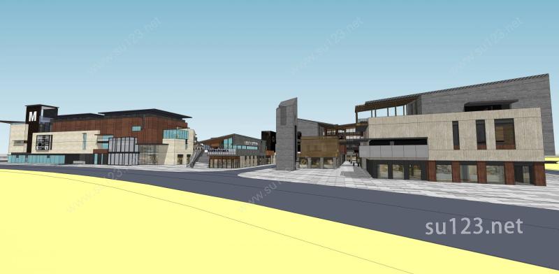 新城规划商业中心商业集中区域商业建筑SU模型下载草图大师sketchup模型