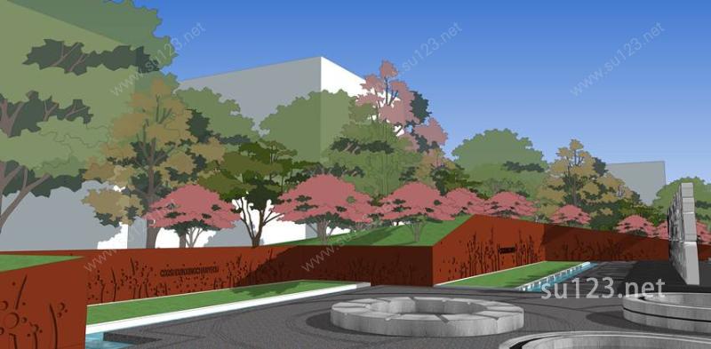 工业园区入口景观设计SU模型下载草图大师sketchup模型