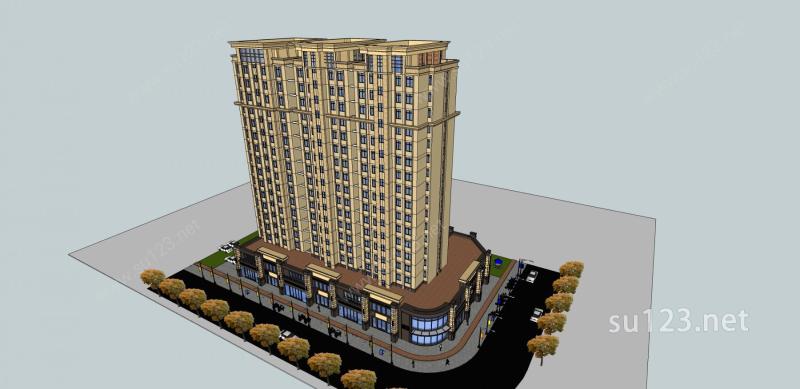 欧式高层商业住宅公寓SU模型下载草图大师sketchup模型