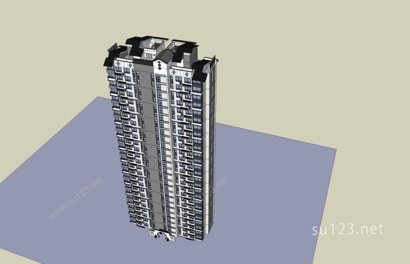 中式高层住宅楼SU模型下载草图大师sketchup模型