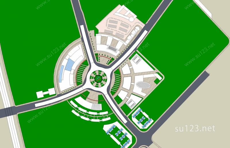 交叉口城市规划SU模型下载草图大师sketchup模型