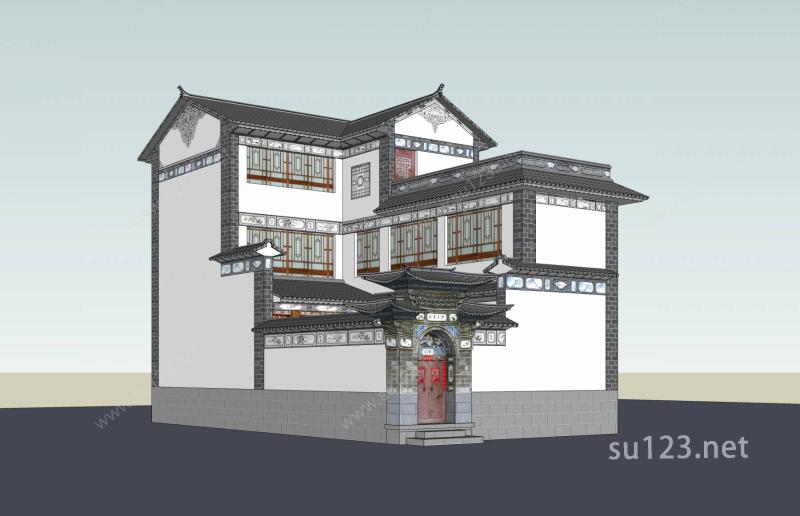 中式独栋别墅SU模型