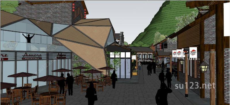 山地中式酒吧街+商业中标方案大场景精细模型SU模型下载草图大师sketchup模型