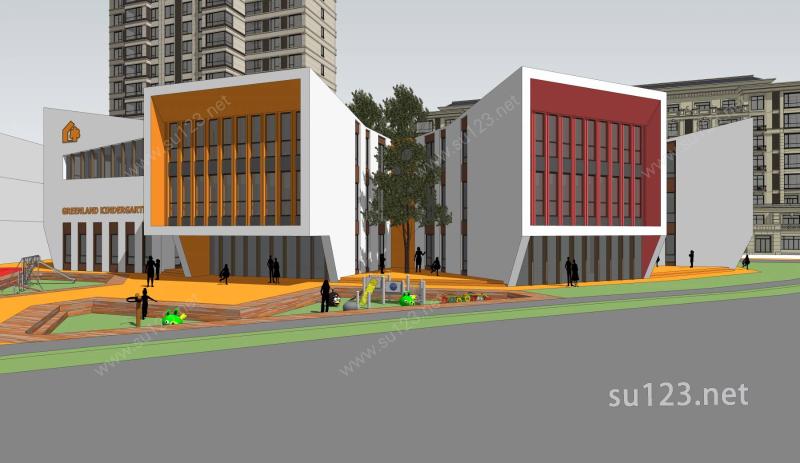 现代简约幼儿园建筑sketchup模型SU模型