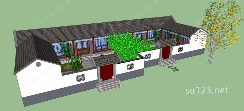 中式住宅带景观SU模型