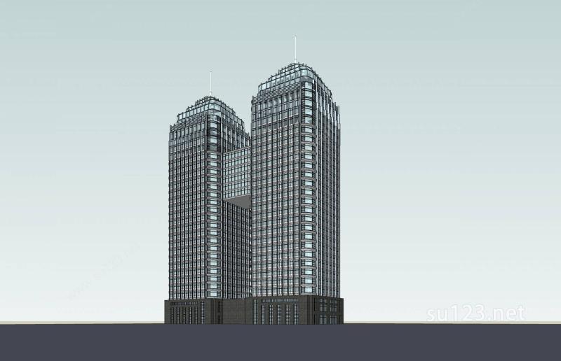现代高层双塔式办公楼SU模型