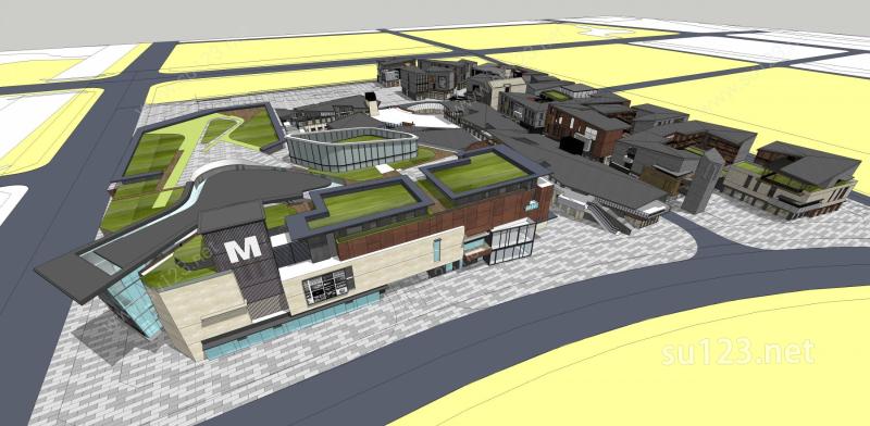 新城规划商业中心商业集中区域商业建筑SU模型下载草图大师sketchup模型