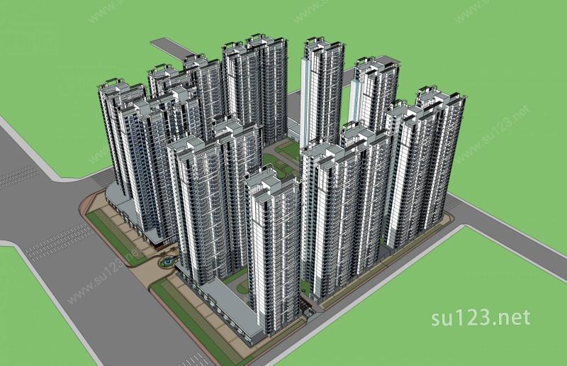 现代高层商业住宅小区SU模型下载草图大师sketchup模型