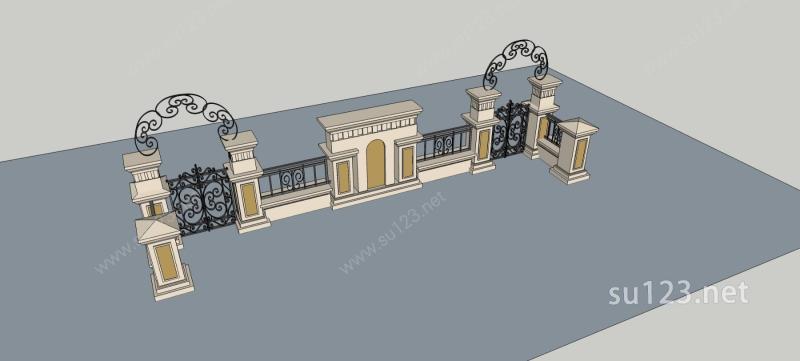 法式庭院大门及围墙SU模型下载草图大师sketchup模型