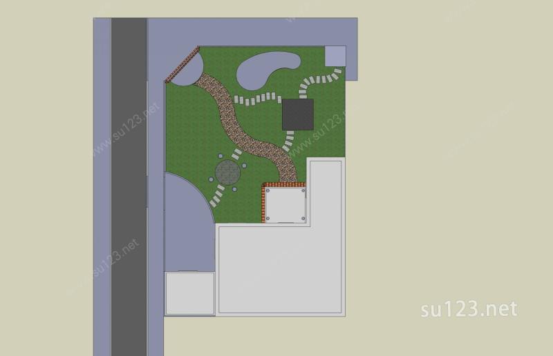 现代独栋别墅及庭院景观SU模型下载草图大师sketchup模型