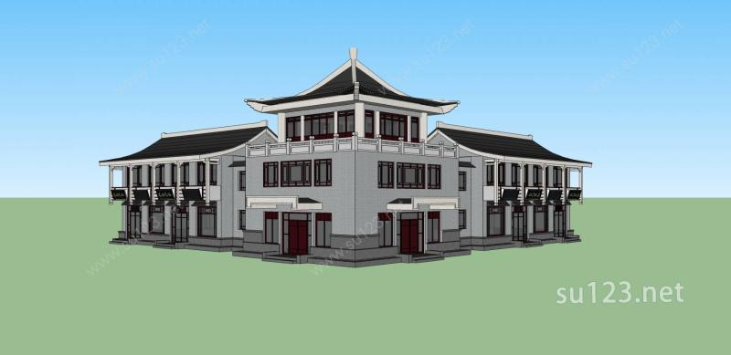 中式商业楼SU模型下载草图大师sketchup模型