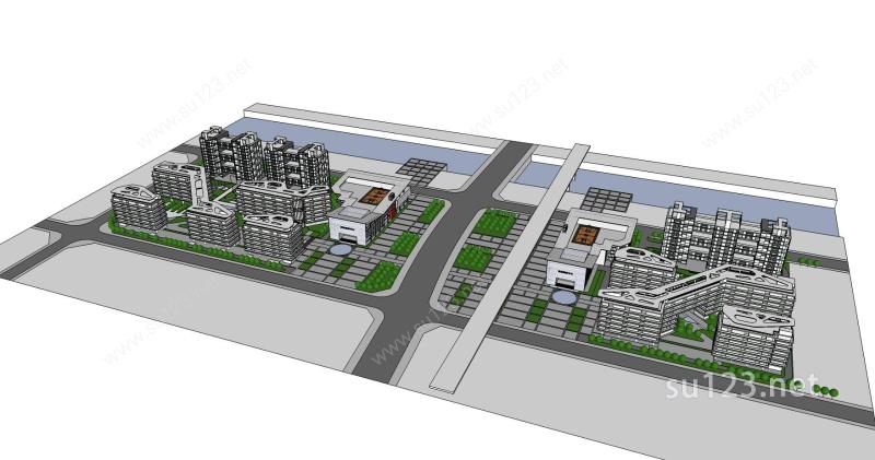 办公、居住综合区规划方案SU模型