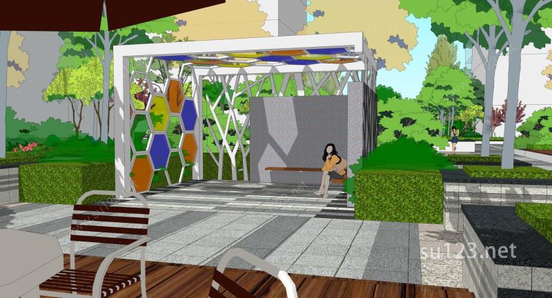 高新孵化园庭院景观SU模型下载草图大师sketchup模型