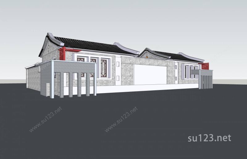 中式住宅建筑模型SU模型下载草图大师sketchup模型