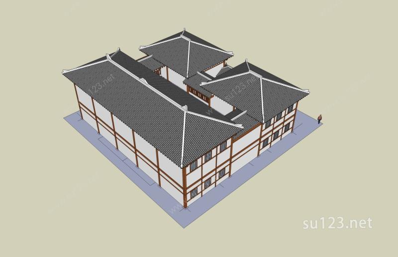 中式博物馆SU模型下载草图大师sketchup模型