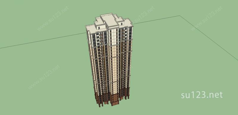 欧式高层住宅公寓SU模型下载草图大师sketchup模型