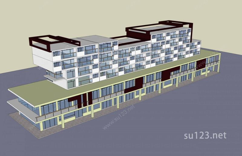 现代多层商业住宅楼SU模型下载草图大师sketchup模型
