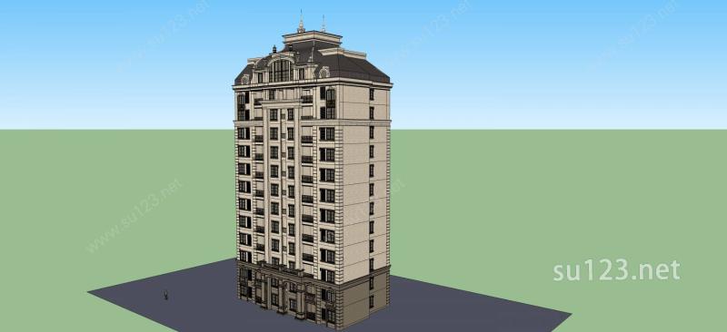 欧式风格高层住宅SU模型下载草图大师sketchup模型