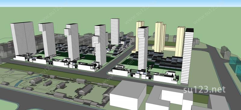 新中式风格城市规划SU模型