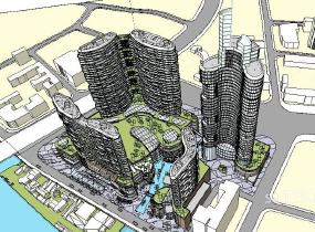 超精细现代办公商业区大型综合体建筑模型SU模型