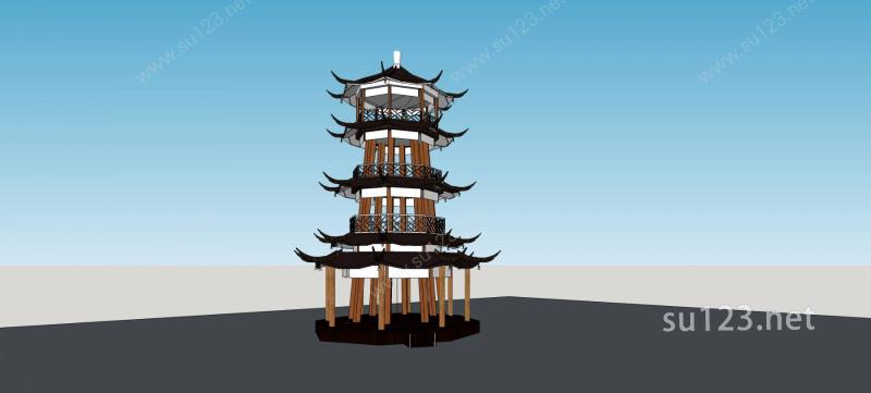 中式景观塔SU模型下载草图大师sketchup模型