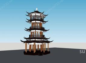中式景观塔SU模型