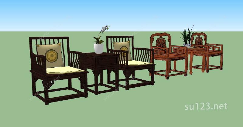 室内家具-木椅SU模型下载草图大师sketchup模型