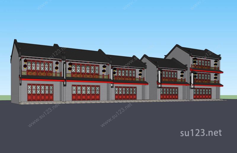 中式沿街商业楼SU模型