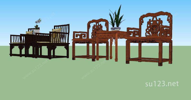 室内家具-木椅SU模型下载草图大师sketchup模型