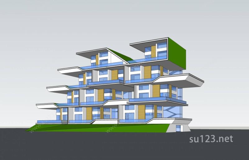 现代小高层住宅楼SU模型下载草图大师sketchup模型