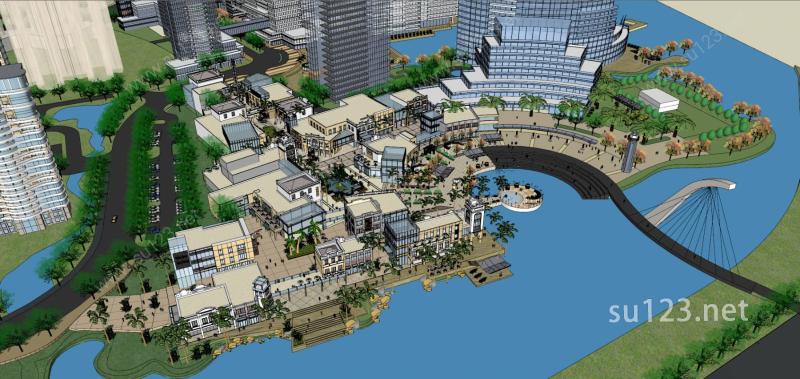 现代滨水城市综合体SU模型