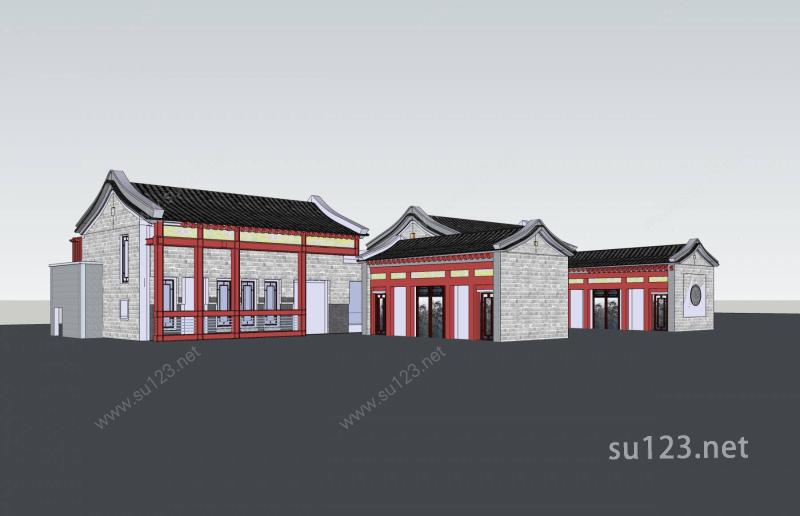 中式住宅建筑模型SU模型下载草图大师sketchup模型