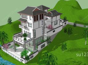 中式独栋别墅SU模型