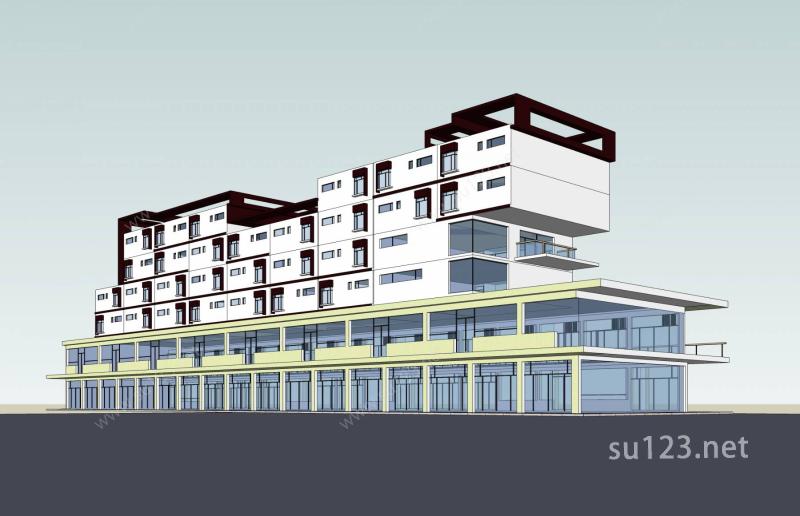 现代多层商业住宅楼SU模型下载草图大师sketchup模型