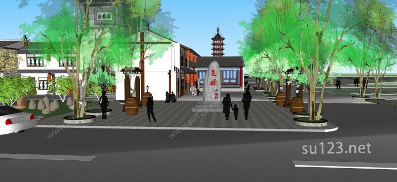 中式旅游度假村精细模型SU模型下载草图大师sketchup模型