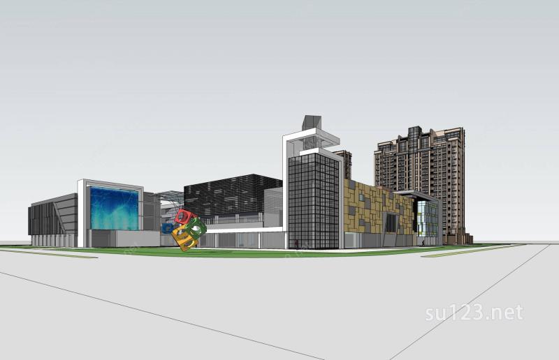 现代住宅楼及商业大厦SU模型下载草图大师sketchup模型